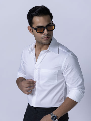 Solid White Cotton Men Slim Fit Shirt