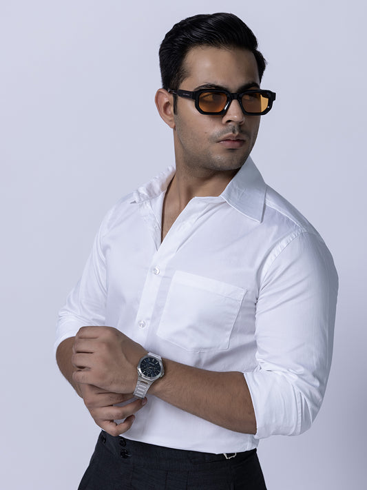 Solid White Cotton Men Slim Fit Shirt