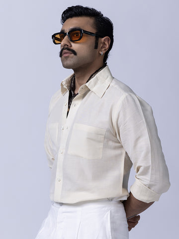 Pure Linen Cream Slim Formal Shirt