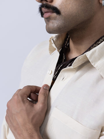 Pure Linen Cream Slim Formal Shirt