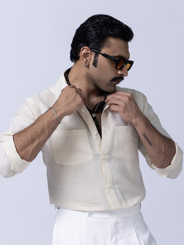 Pure Linen Cream Slim Formal Shirt
